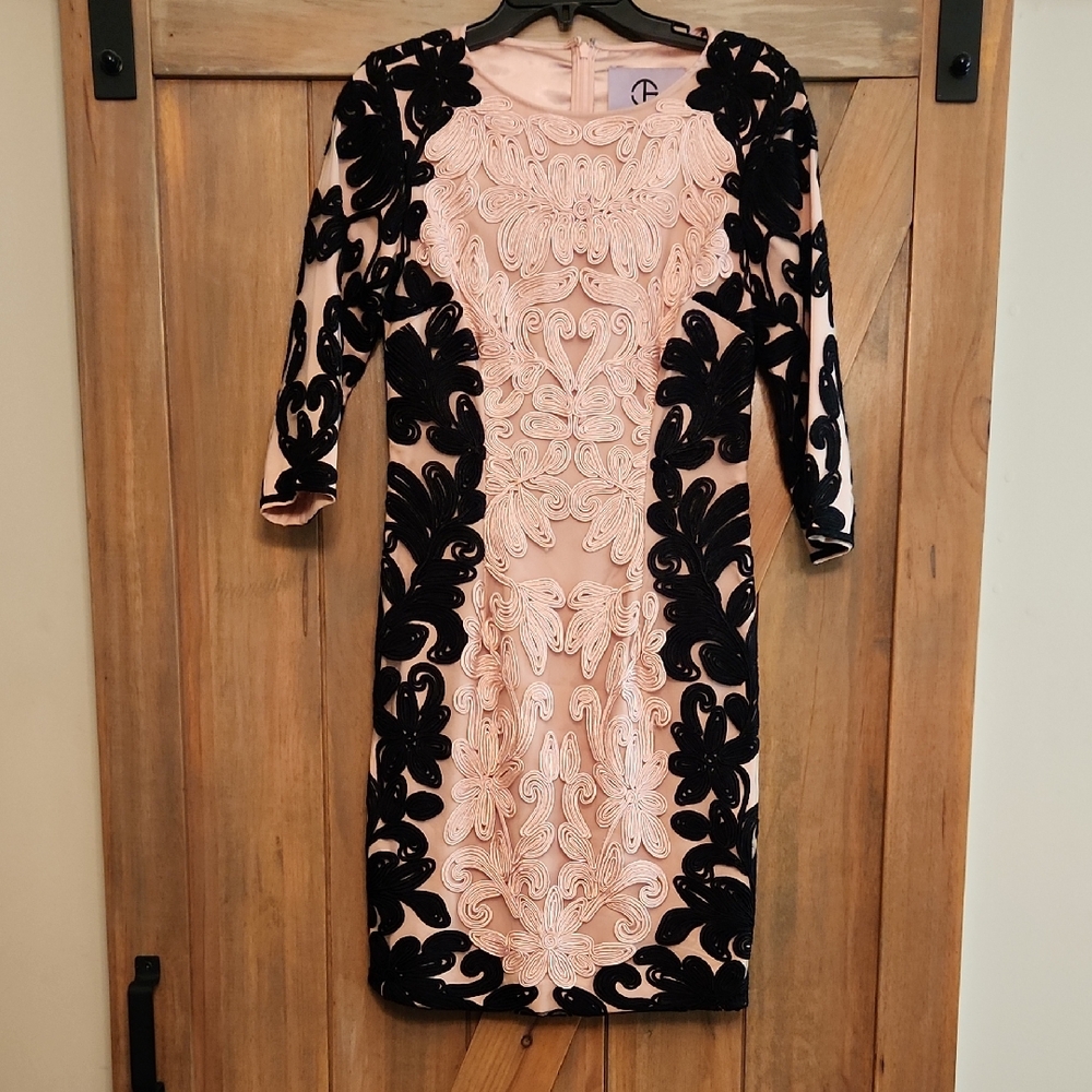 JS Collections Blush and Black Long Sleeve Formal Cocktail Dress
